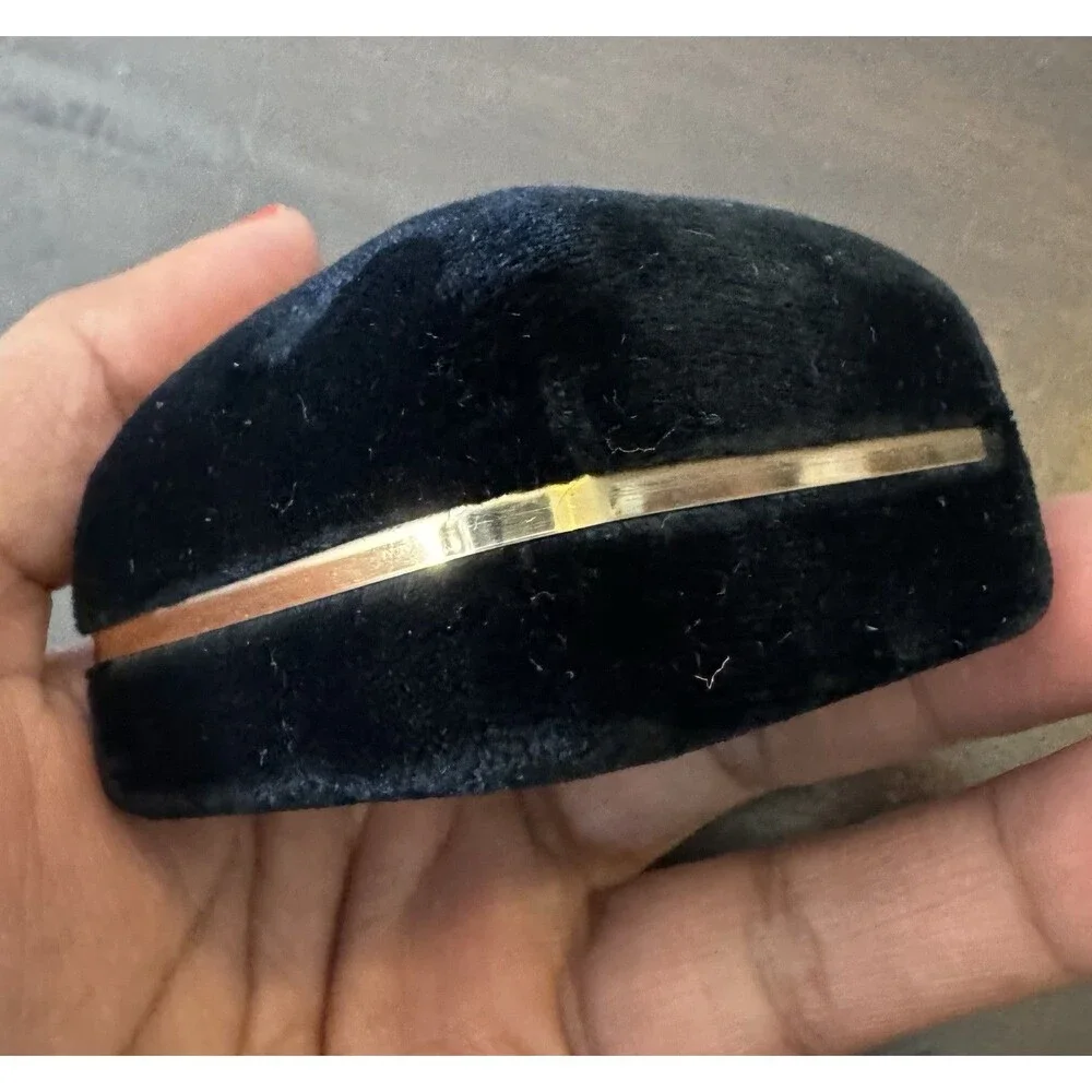 Vintage Gold Velvet Ring Box Black Satin Lined Hinged Jewelry Display Engagement